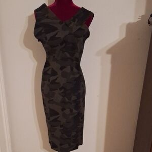 NEW YORK & CO.Camouflage Sheath Midi Dress - Olive Green